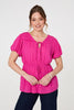 Pink | Ruched Short Puff Sleeve Peplum Blouse
