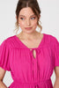 Pink | Ruched Short Puff Sleeve Peplum Blouse
