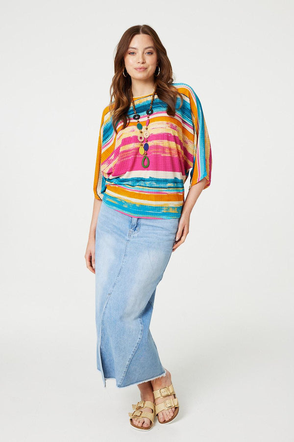 Red | Striped Batwing Top with Necklace