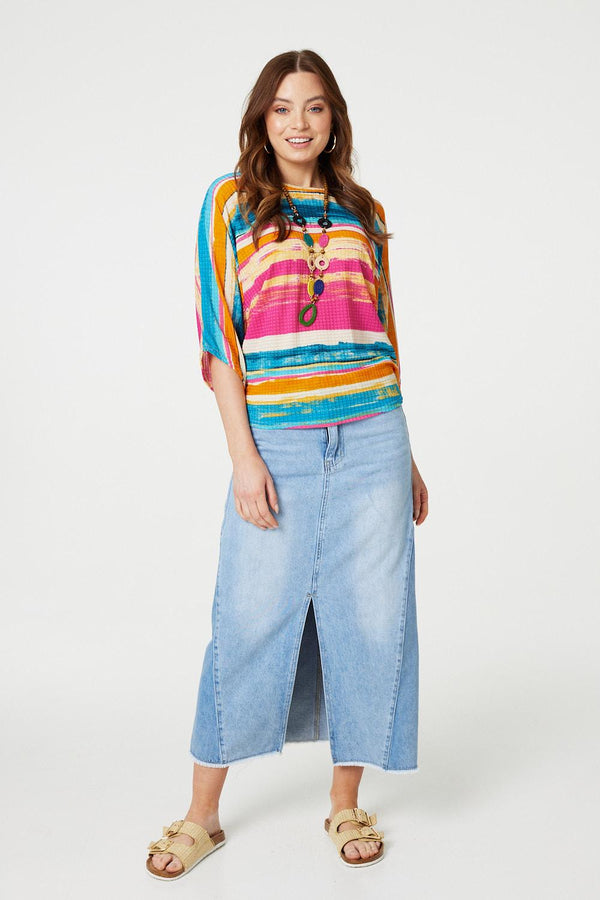 Red | Striped Batwing Top with Necklace