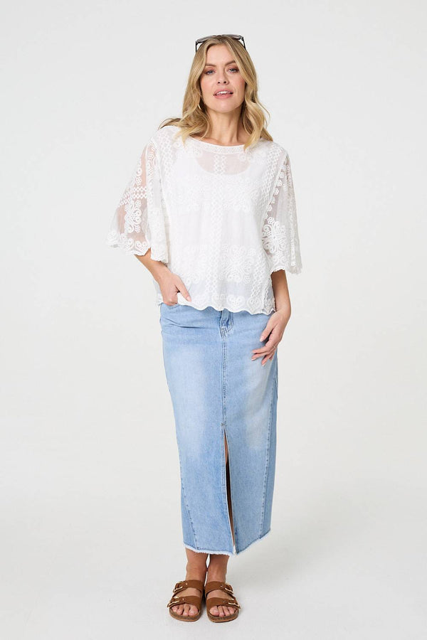 White | Embroidered 3/4 Sleeve Blouse
