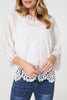 White | Lace Trim Sheer Layered Blouse
