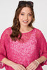 Pink | Crochet Knit Texture Batwing Sleeve Top

