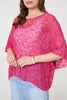Pink | Crochet Knit Texture Batwing Sleeve Top
