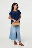 Navy | Lace Trim Short Sleeve Button Back Blouse
