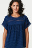Navy | Lace Trim Short Sleeve Button Back Blouse
