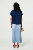 Navy | Lace Trim Short Sleeve Button Back Blouse
