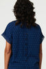 Navy | Lace Trim Short Sleeve Button Back Blouse
