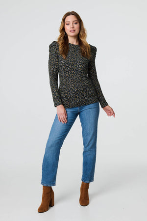 Blue | Ditsy Floral Ruffled Long Sleeve Top

