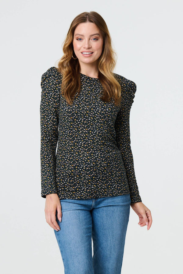 Blue | Ditsy Floral Ruffled Long Sleeve Top
