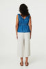 Blue | Denim Frill Trim V-Neck Peplum Top
