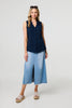 Blue | Lace Trim Sleeveless V-Neck Blouse
