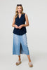 Blue | Lace Trim Sleeveless V-Neck Blouse
