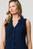 Blue | Lace Trim Sleeveless V-Neck Blouse
