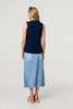 Blue | Lace Trim Sleeveless V-Neck Blouse
