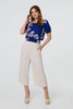 Blue | Leaf Print Bardot Puff Sleeve Crop Top
