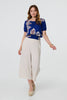 Blue | Leaf Print Bardot Puff Sleeve Crop Top
