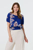 Blue | Leaf Print Bardot Puff Sleeve Crop Top
