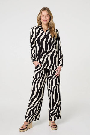 Black | Zebra Print Long Sleeve Relaxed Shirt
