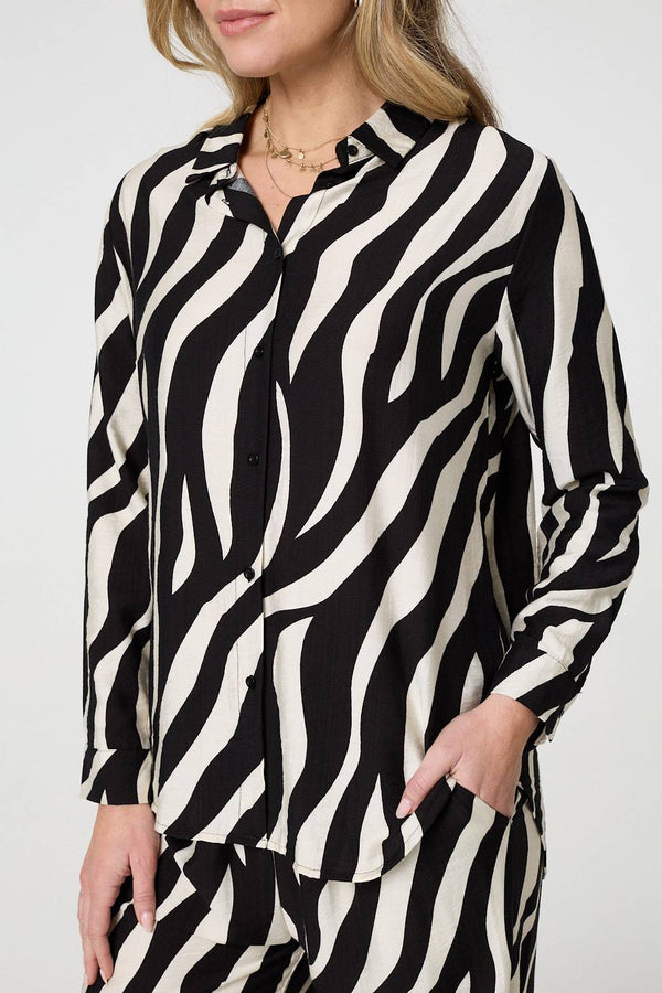 Black | Zebra Print Long Sleeve Relaxed Shirt

