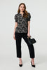 Black | Printed Short Puff Sleeve Blouse
