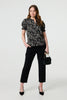 Black | Printed Short Puff Sleeve Blouse
