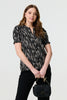 Black | Printed Short Puff Sleeve Blouse
