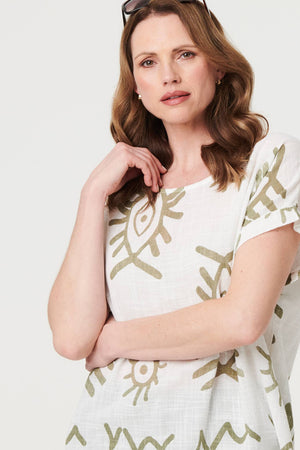 Khaki | Printed Short Sleeve Relaxed Blouse
