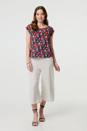 Navy | Printed Relaxed Cap Sleeve Shell Top
