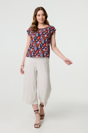 Navy | Printed Relaxed Cap Sleeve Shell Top
