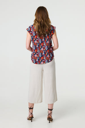 Navy | Printed Relaxed Cap Sleeve Shell Top
