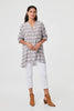 Grey | Leaf Print 1/2 Sleeve Curve Hem Blouse
