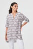 Grey | Leaf Print 1/2 Sleeve Curve Hem Blouse
