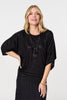 Black | Metallic 3/4 Batwing Sleeve Top
