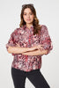 Red | Animal Print Puff Sleeve Shirt 
