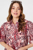 Red | Animal Print Puff Sleeve Shirt 
