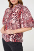Red | Animal Print Puff Sleeve Shirt 
