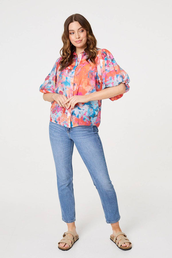 Orange | Abstract Print 1/2 Sleeve Shirt
