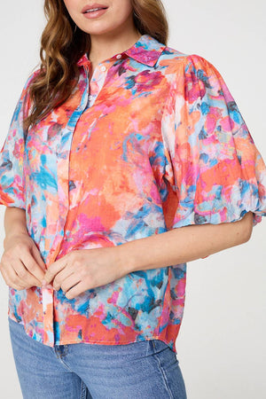 Orange | Abstract Print 1/2 Sleeve Shirt
