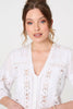 White | Lace Trim 3/4 Sleeve V-Neck Blouse
