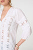 White | Lace Trim 3/4 Sleeve V-Neck Blouse
