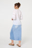 White | Lace Trim 3/4 Sleeve V-Neck Blouse
