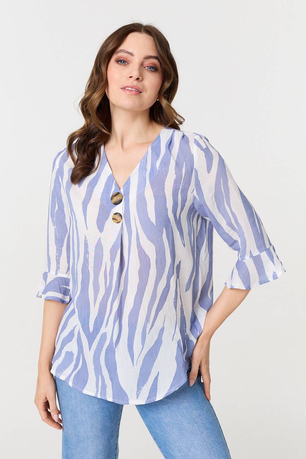 Animal Print 3/4 Flared Sleeve Blouse | Izabel London