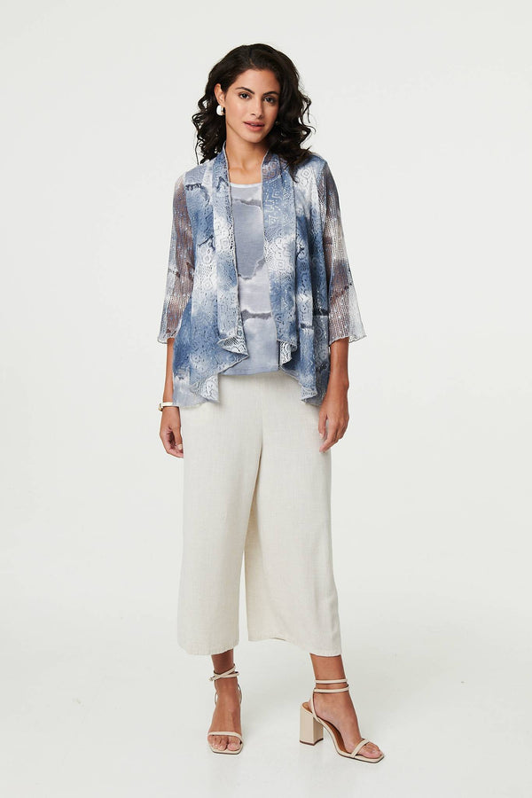 Grey | Tie Dye Semi Sheer Crochet Waterfall Top
