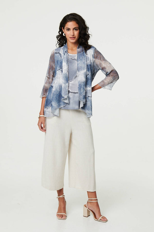 Grey | Tie Dye Semi Sheer Crochet Waterfall Top
