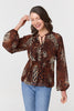 Brown | Animal Print Long Sleeve Tie Neck Blouse
