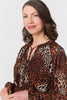 Brown | Animal Print Long Sleeve Tie Neck Blouse
