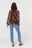 Brown | Animal Print Long Sleeve Tie Neck Blouse
