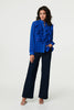 Blue | Ruffled Long Sleeve Semi Sheer Blouse
