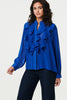 Blue | Ruffled Long Sleeve Semi Sheer Blouse
